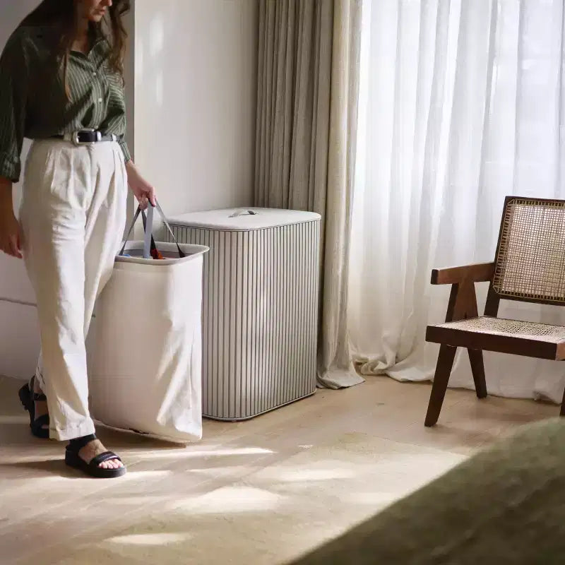 Panier à linge en bambou avec compartiments
