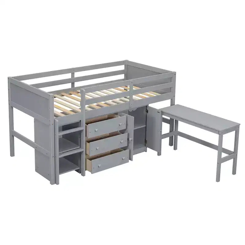 Cadre de lit mezzanine bas en bois massif