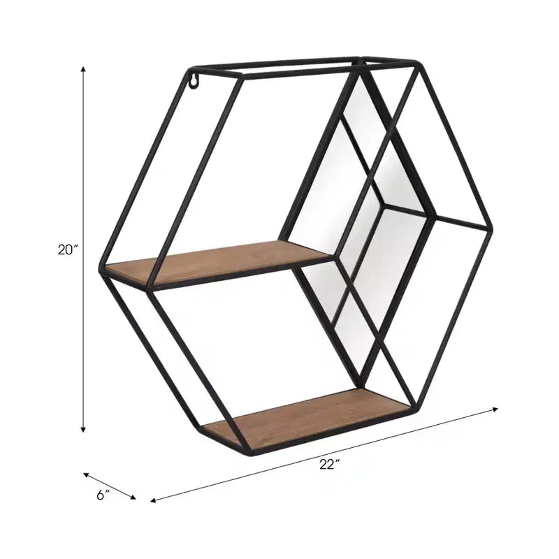 Étagère murale miroir hexagonale