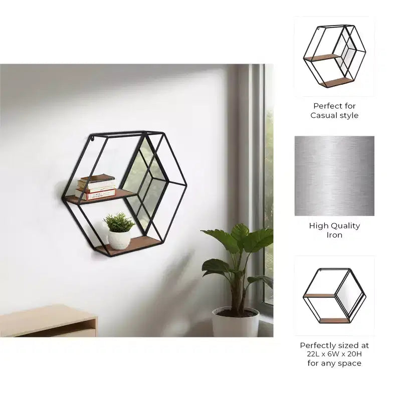 Étagère murale miroir hexagonale