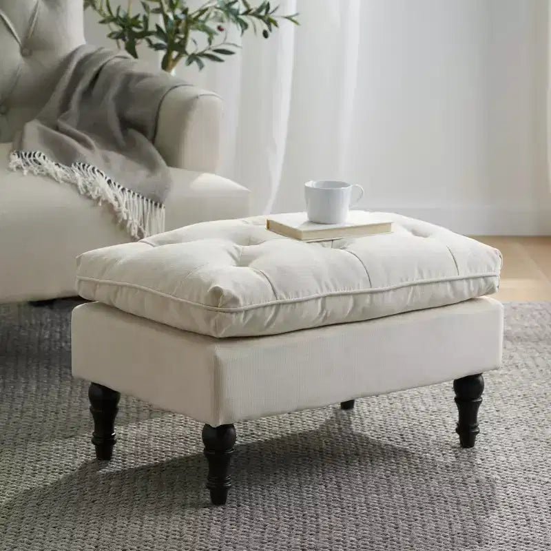 Ottoman contemporain en tissu capitonné avec coussin supérieur intégré