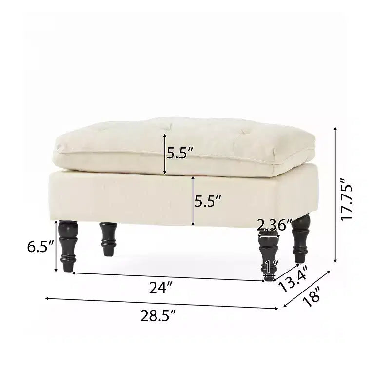 Ottoman contemporain en tissu capitonné avec coussin supérieur intégré