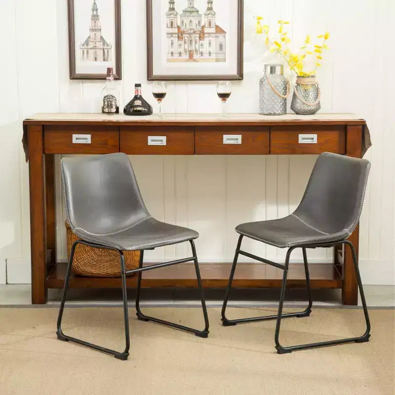 Chaises de salle à manger vintage en cuir gris antique