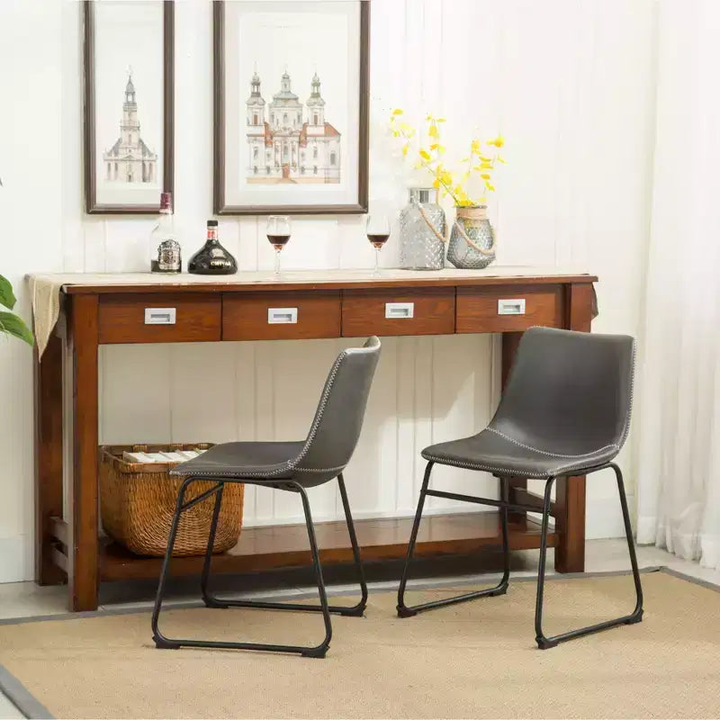 Chaises de salle à manger vintage en cuir gris antique