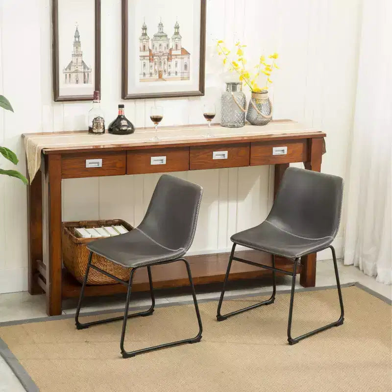 Chaises de salle à manger vintage en cuir gris antique
