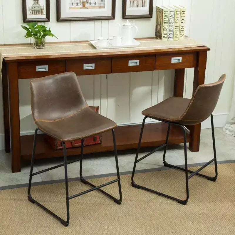 Tabourets de comptoir en cuir vintage